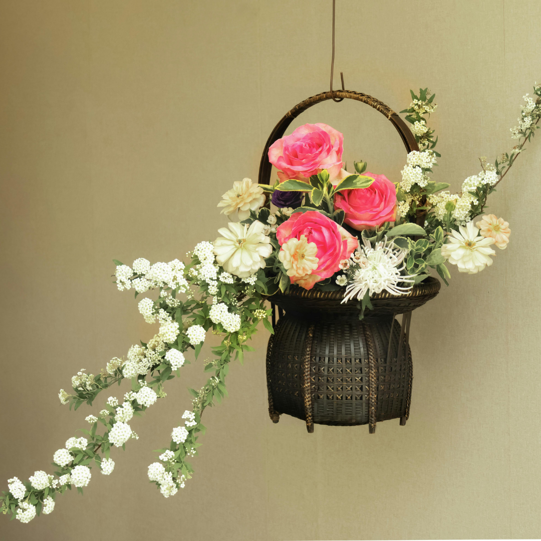 hanging basket with pink flowers